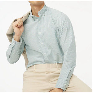 Stafford Men's Striped Oxford Dress Shirt Green & White 17.5” 34-35”